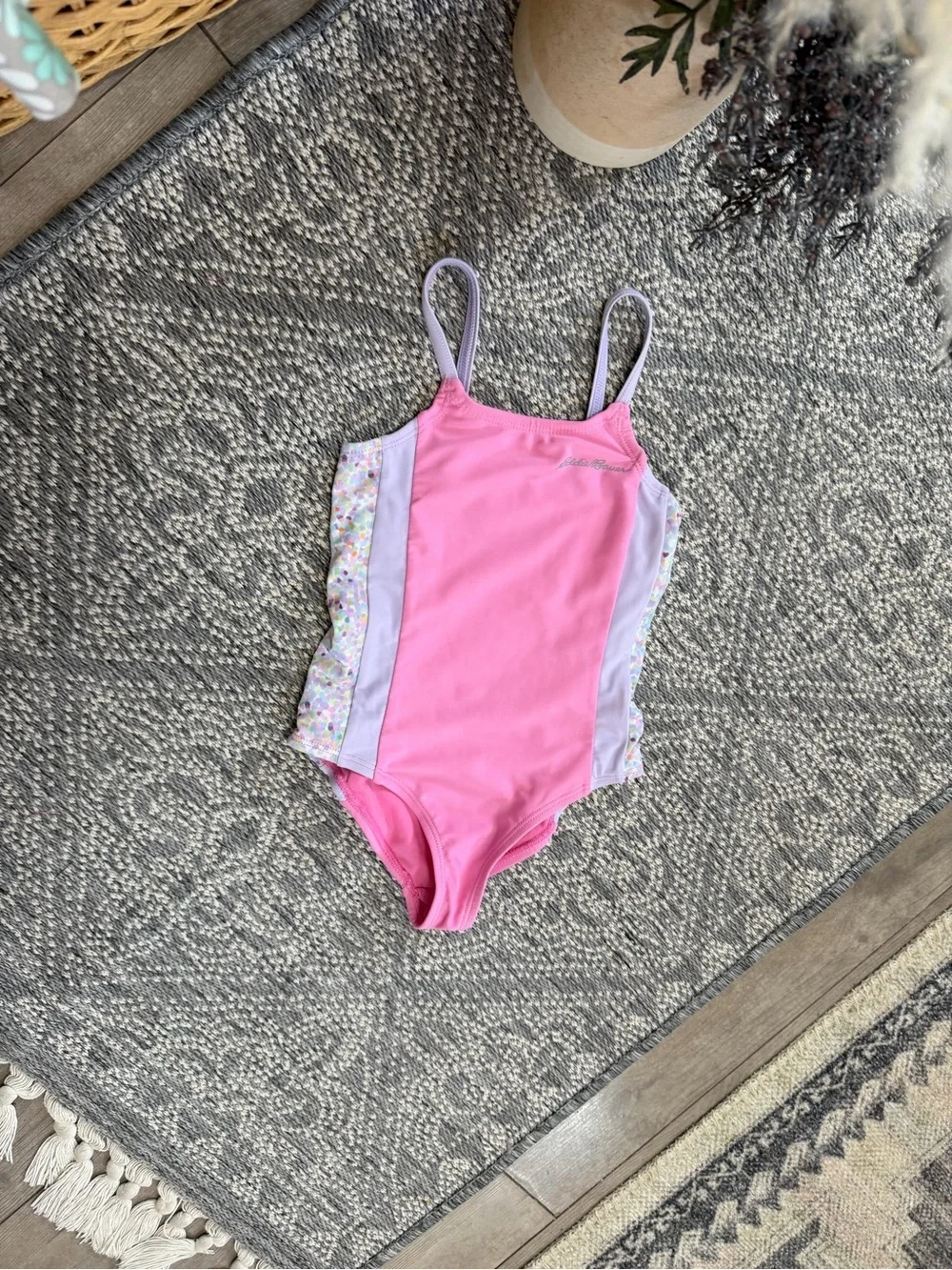 Eddie Bauer 4T Toddler Girl Swim Suit Bathing Suit Pink and Lavender One-Piece